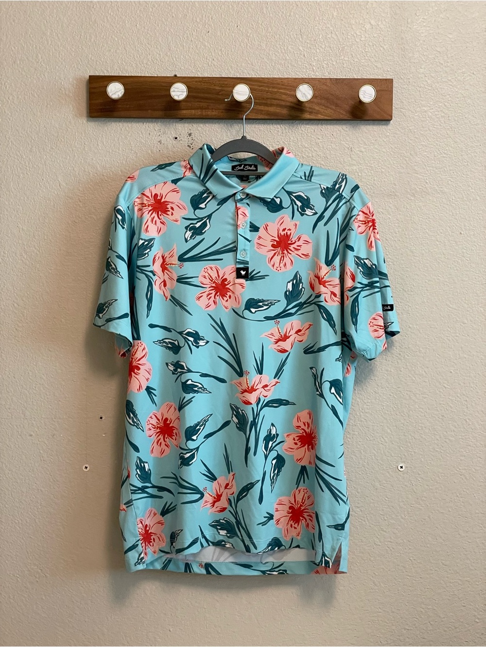 Bad Birdie Golf Polo - Blue and Coral Floral - Men’s